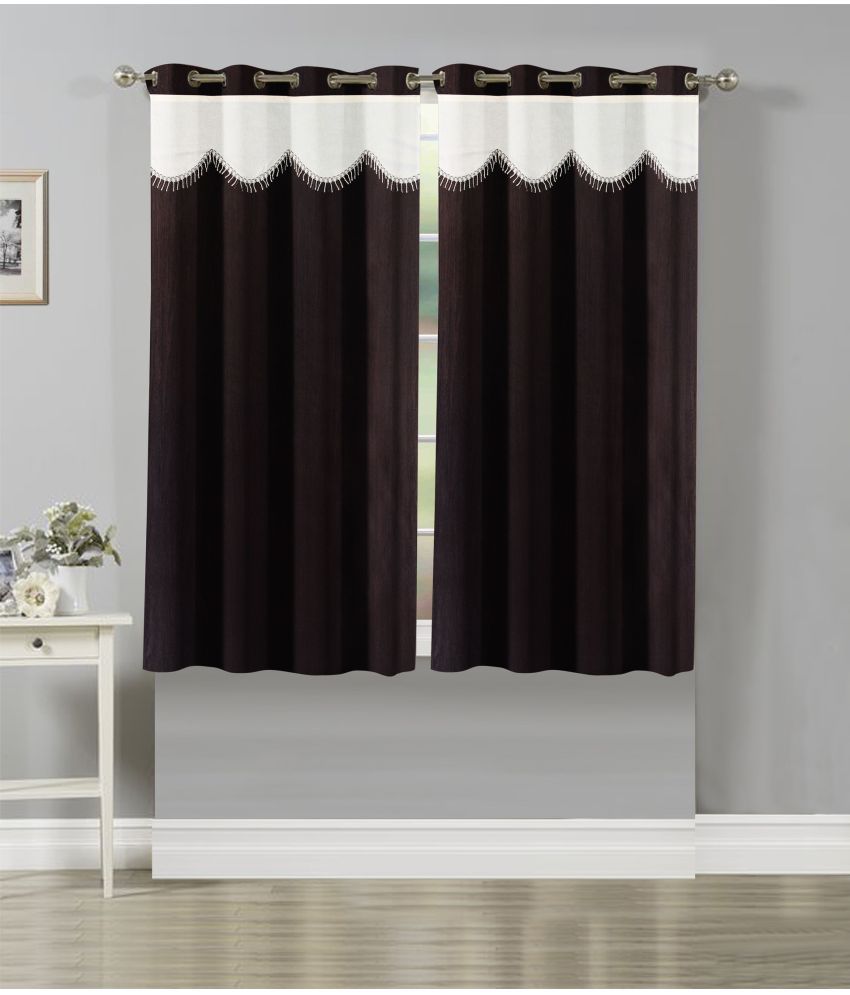    			Stella Creations Solid Room Darkening Eyelet Curtain 5 ft ( Pack of 2 ) - Brown