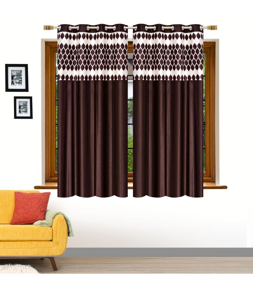     			Stella Creations Solid Room Darkening Eyelet Curtain 5 ft ( Pack of 2 ) - Brown