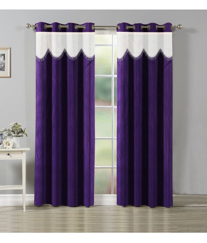     			Stella Creations Solid Room Darkening Eyelet Curtain 9 ft ( Pack of 2 ) - Purple