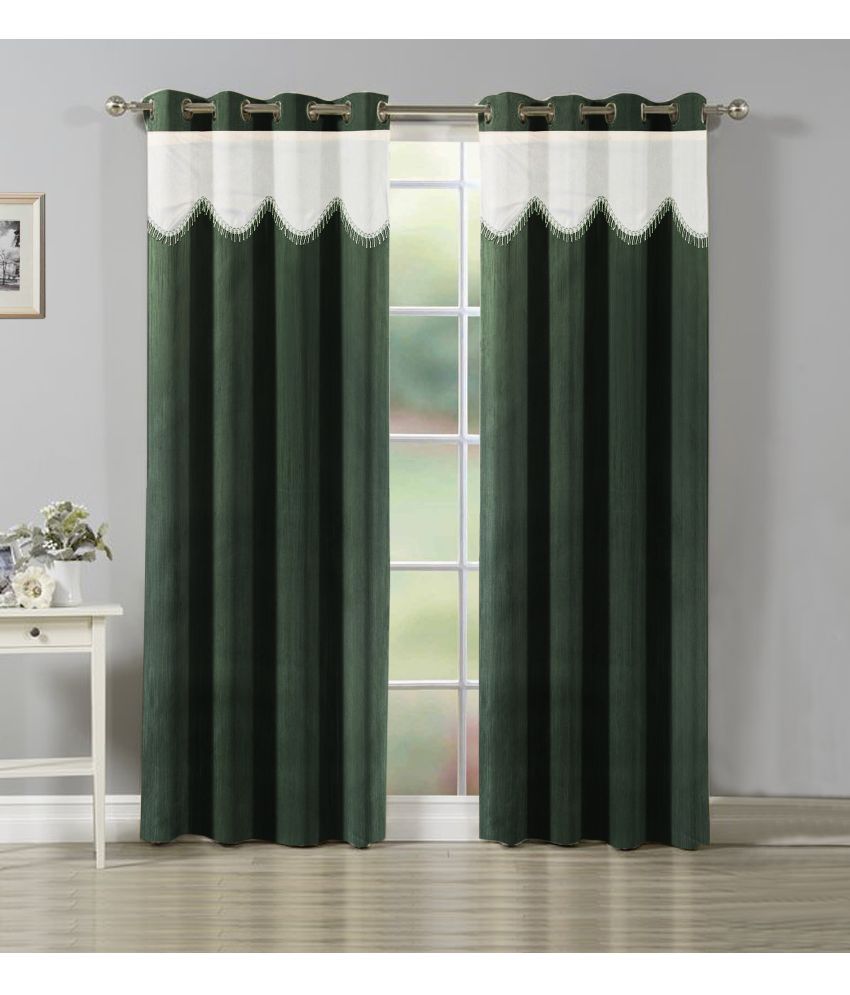     			Stella Creations Solid Room Darkening Eyelet Curtain 9 ft ( Pack of 2 ) - Green