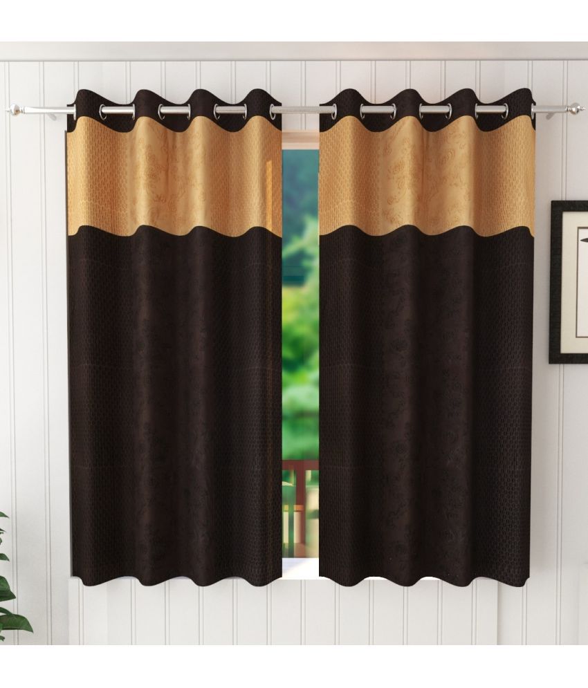     			Stella Creations Solid Room Darkening Eyelet Curtain 5 ft ( Pack of 2 ) - Brown
