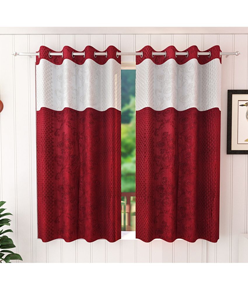     			Stella Creations Solid Room Darkening Eyelet Curtain 5 ft ( Pack of 2 ) - Maroon