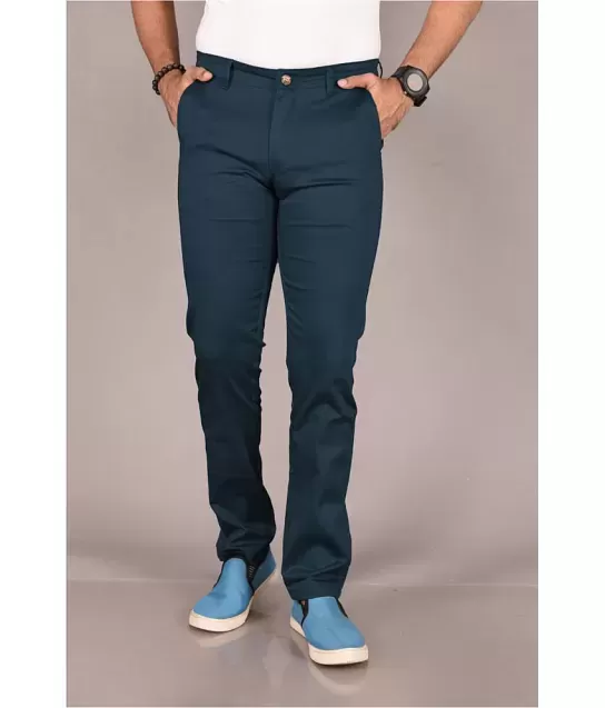 Buy Regular Fit Men Trousers Navy Blue Poly Cotton Blend for Best
