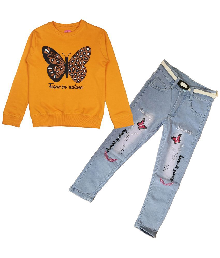     			Arshia Fashions Yellow Denim Girls Sweatshirt With Jeans ( Pack of 1 )
