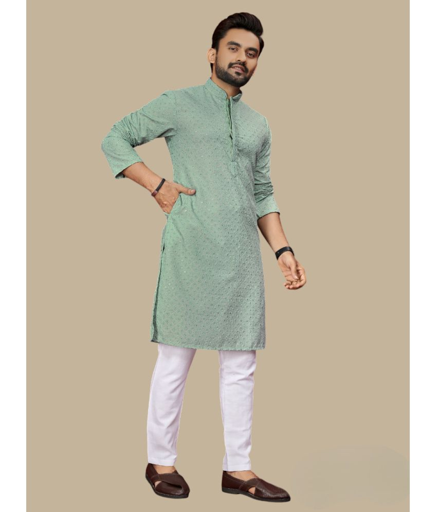     			Balaji's Light Green Cotton Relaxed Fit Men's Kurta Pyjama Set ( Pack of 1 )