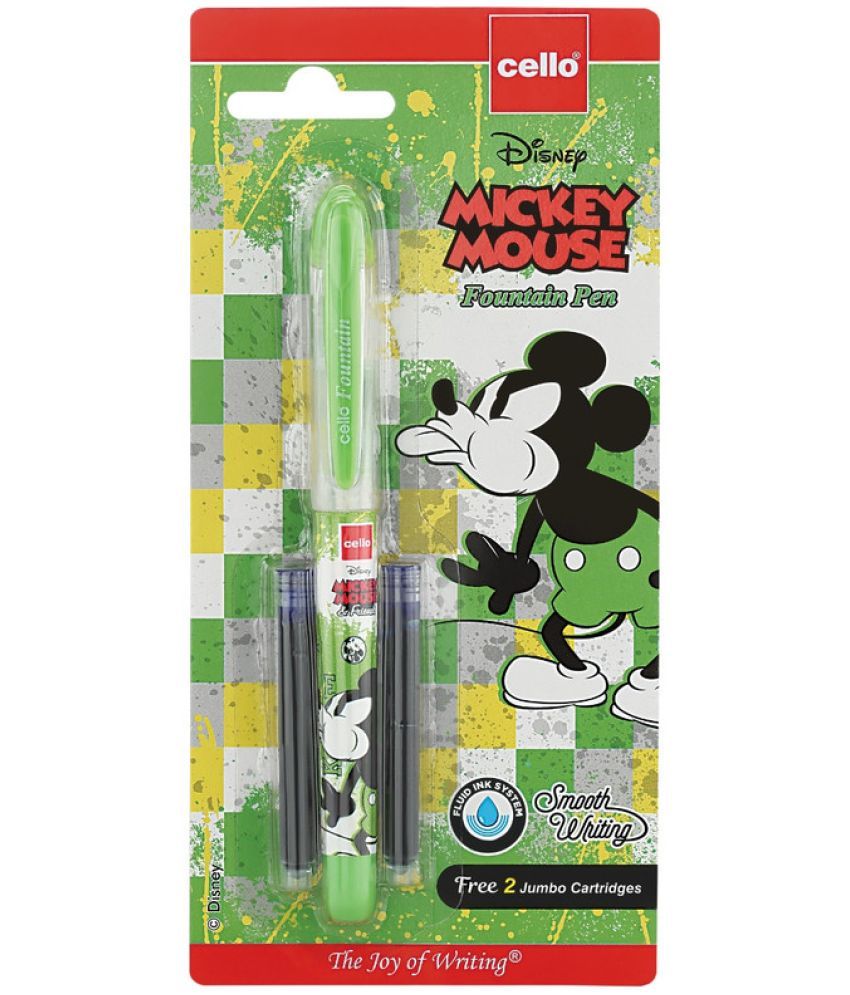     			Cello Disney Series Mickey Mouse Fountain Pen Free 2 x Jumbo Cartridges With Each Pack Blue Ink, Pack of 5