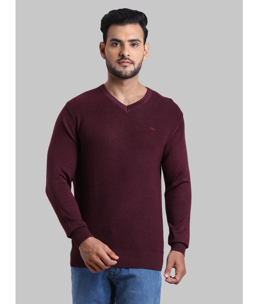     			Colorplus Acrylic V-Neck Men's Full Sleeves Pullover Sweater - Maroon ( Pack of 1 )