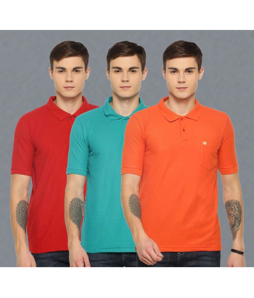     			Dollar Cotton Blend Regular Fit Solid Half Sleeves Men's Polo T Shirt - Multicolor ( Pack of 3 )