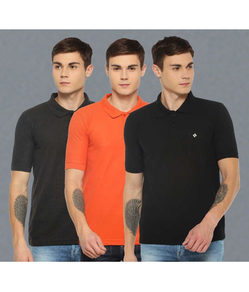     			Dollar Cotton Blend Regular Fit Solid Half Sleeves Men's Polo T Shirt - Multicolor ( Pack of 3 )