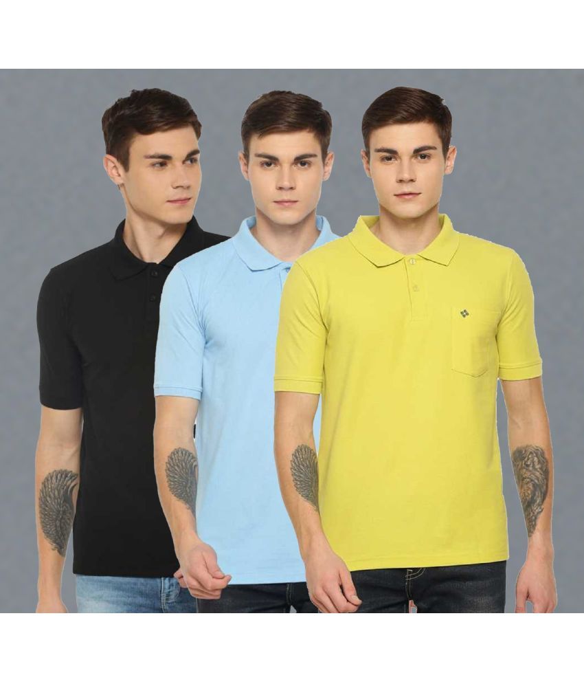     			Dollar Cotton Blend Regular Fit Solid Half Sleeves Men's Polo T Shirt - Multicolor ( Pack of 3 )