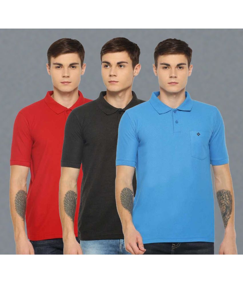     			Dollar Cotton Blend Regular Fit Solid Half Sleeves Men's Polo T Shirt - Multicolor ( Pack of 3 )