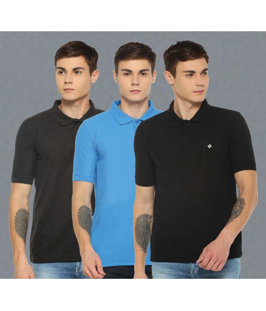     			Dollar Cotton Blend Regular Fit Solid Half Sleeves Men's Polo T Shirt - Multicolor ( Pack of 3 )