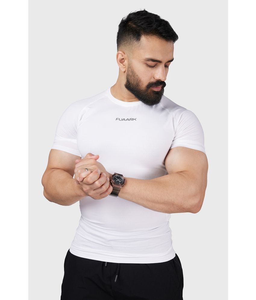     			Fuaark White Polyester Slim Fit Men's Sports T-Shirt ( Pack of 1 )