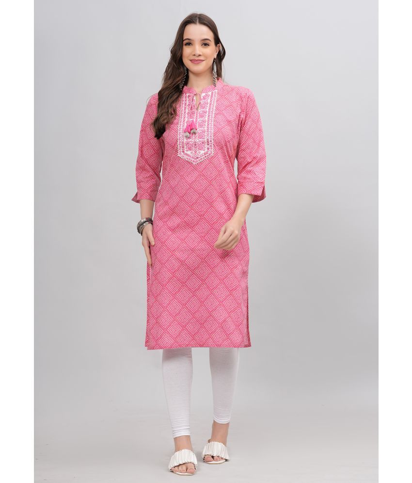     			HIGHLIGHT FASHION EXPORT Cotton Printed Straight Women's Kurti - Pink ( Pack of 1 )