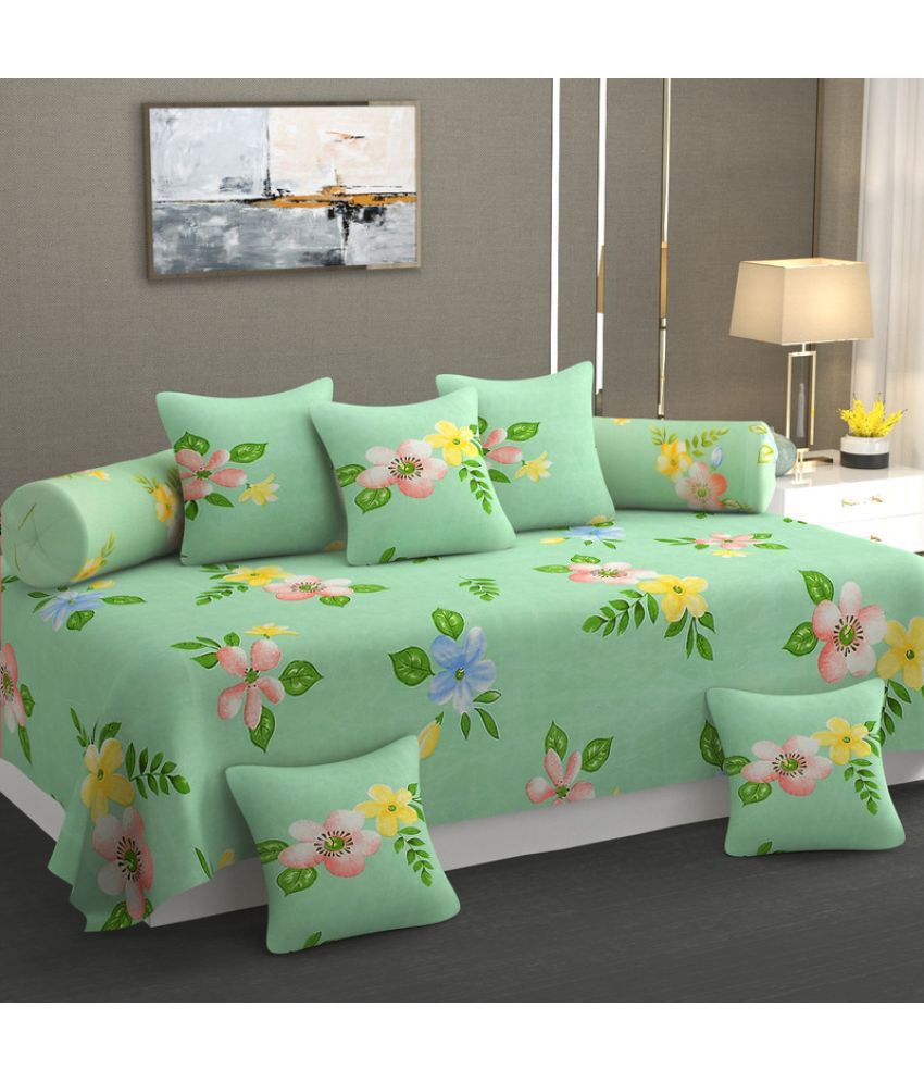     			JBTC Cotton Floral Printed Diwan Set 8 Pcs - Green