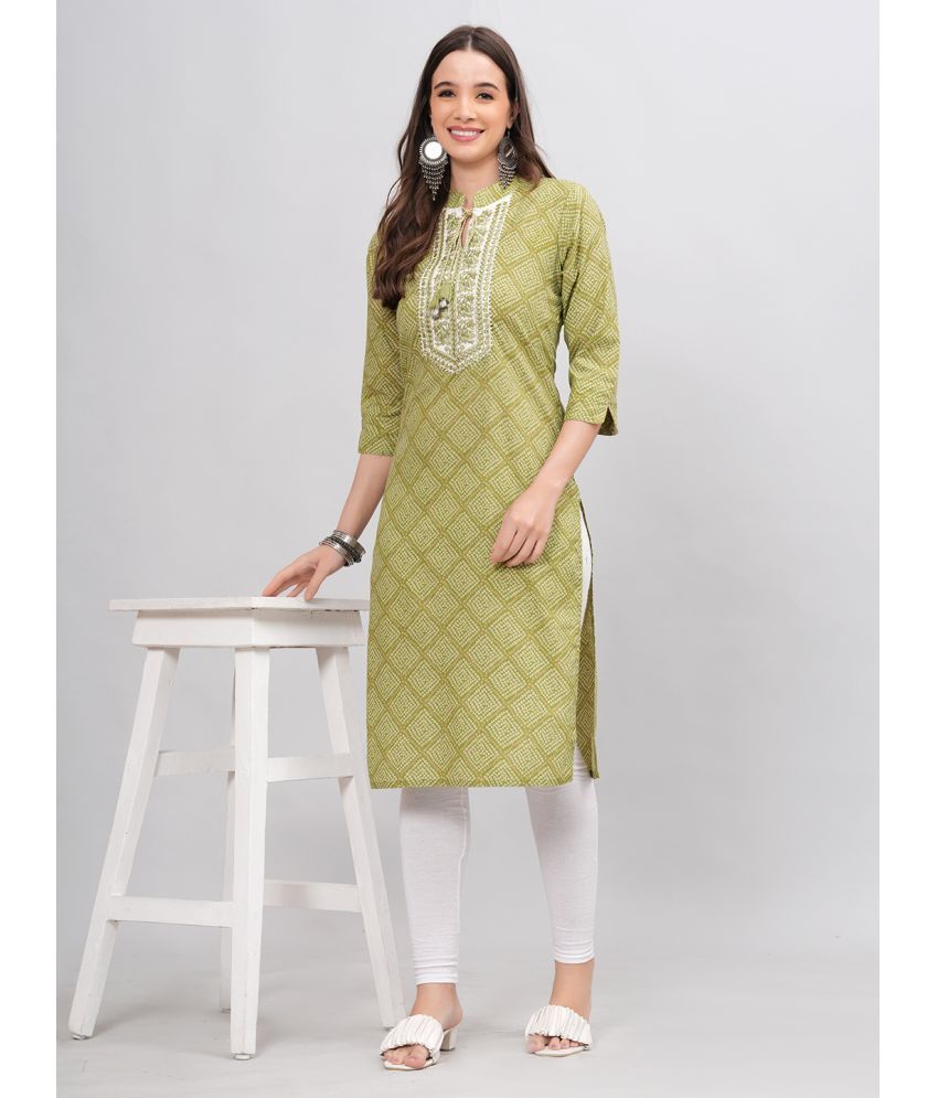     			JC4U Cotton Embroidered Straight Women's Kurti - Green ( Pack of 1 )