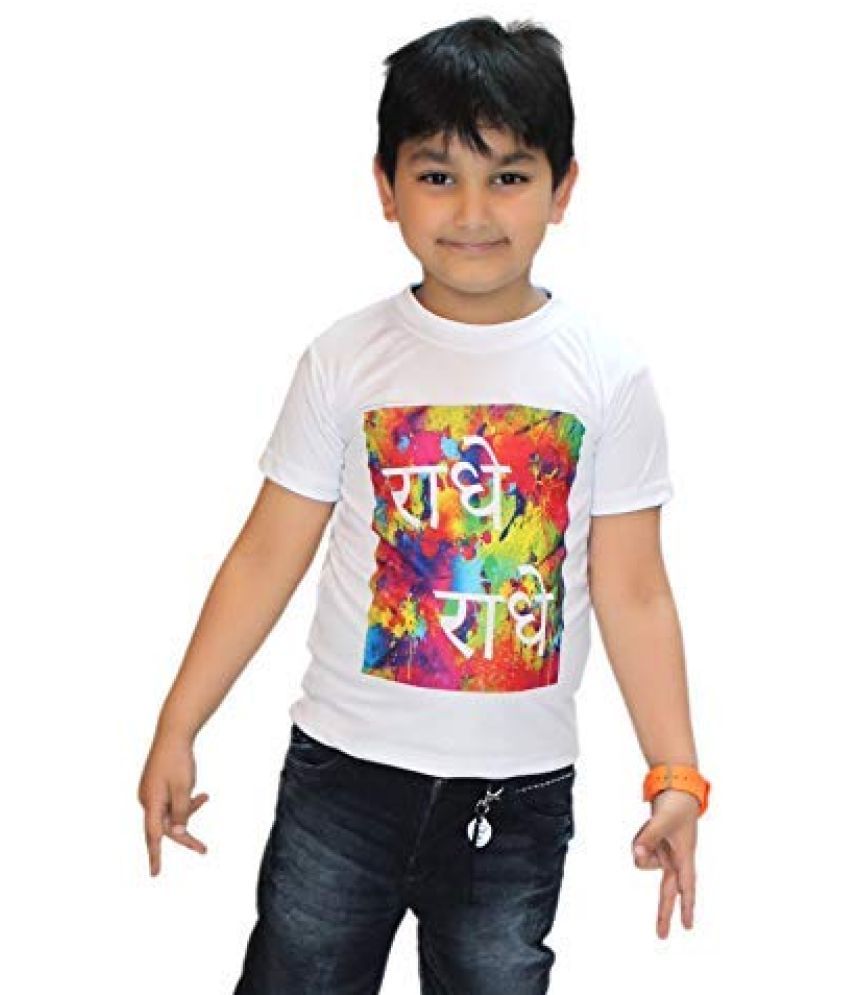     			Kaku Fancy Dresses Boys' & Girls' T-Shirt (Radhe T Shirt-26_White_5-6 Years)