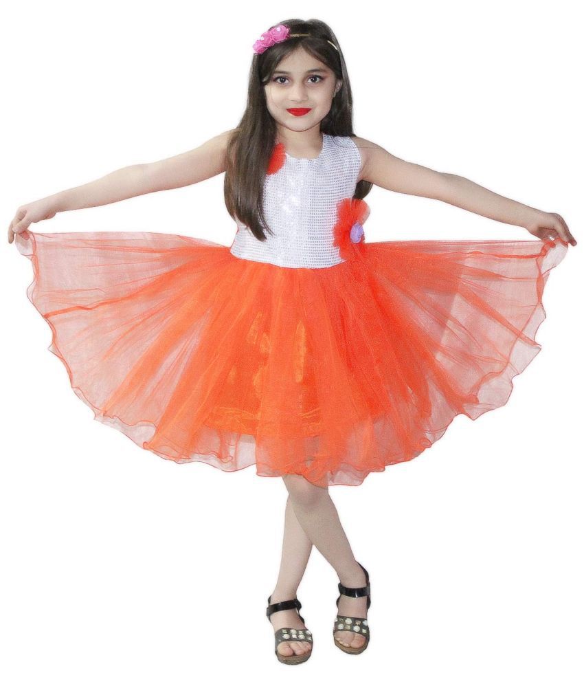     			Kaku Fancy Dresses Orange Frock For Girls Western Dance Costume - 5-6 Years