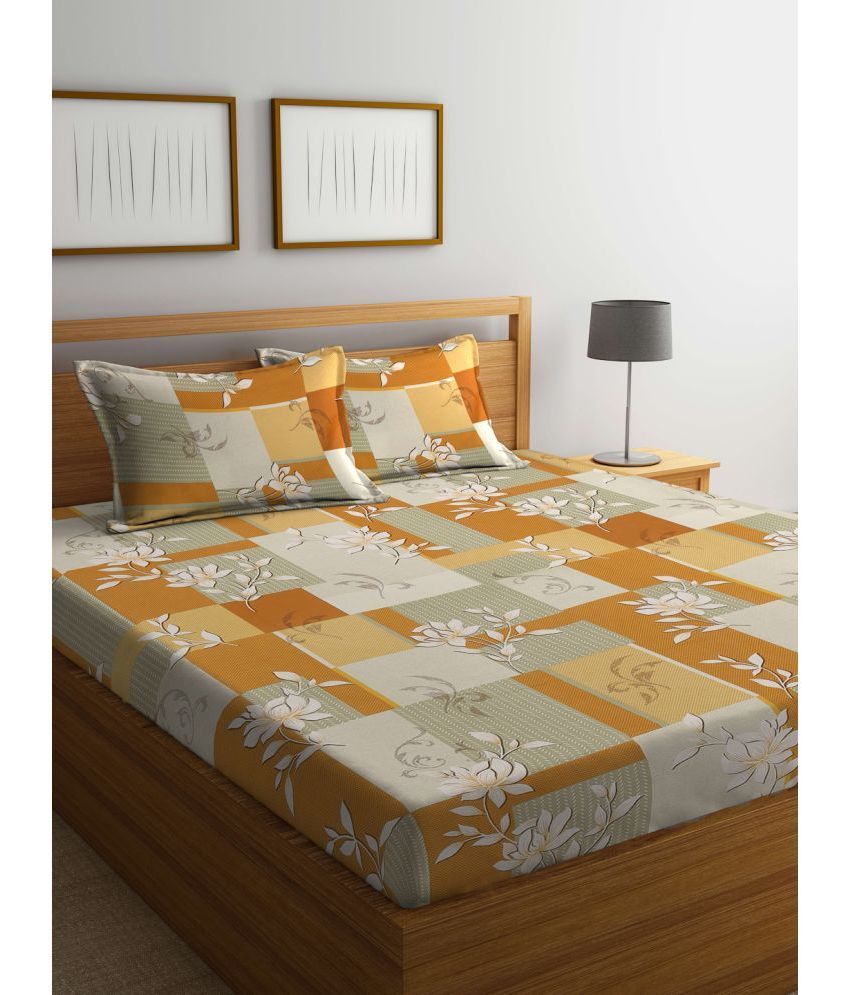     			Klotthe Cotton Floral 1 Double King Size Bedsheet with 2 Pillow Covers - Orange