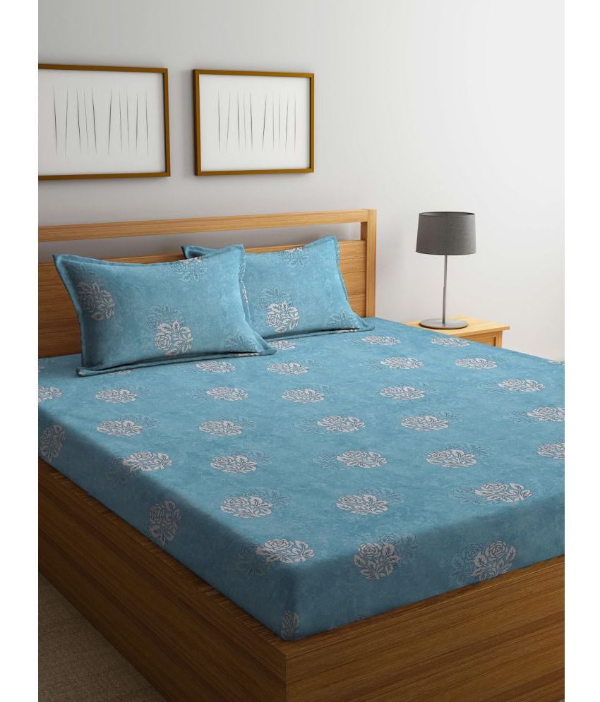     			Klotthe Cotton Floral 1 Double King Size Bedsheet with 2 Pillow Covers - Turquoise