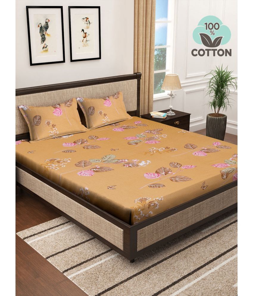     			Klotthe Cotton Nature 1 Double King Size Bedsheet with 2 Pillow Covers - Orange