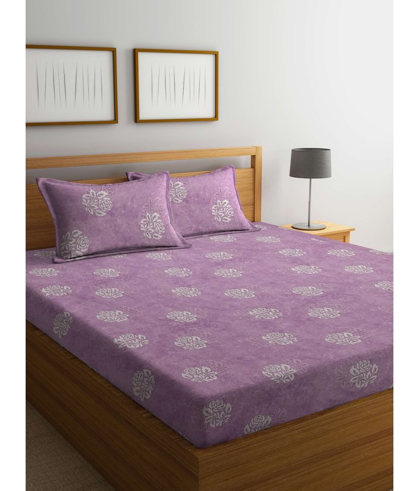     			Klotthe Cotton Nature 1 Double King Size Bedsheet with 2 Pillow Covers - Purple