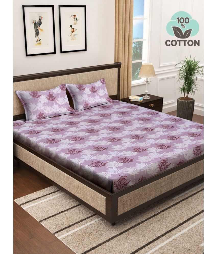     			Klotthe Cotton Nature 1 Double King Size Bedsheet with 2 Pillow Covers - Purple