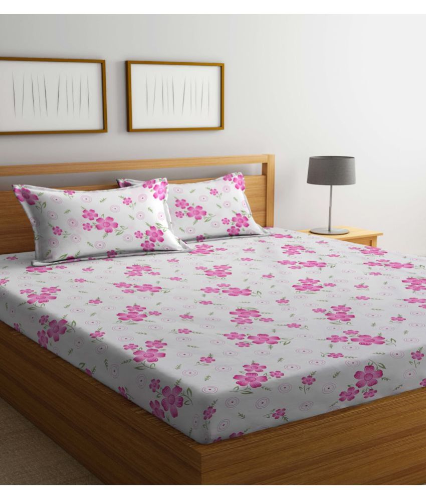     			Klotthe Poly Cotton Nature 1 Double King Size Bedsheet with 2 Pillow Covers - Pink