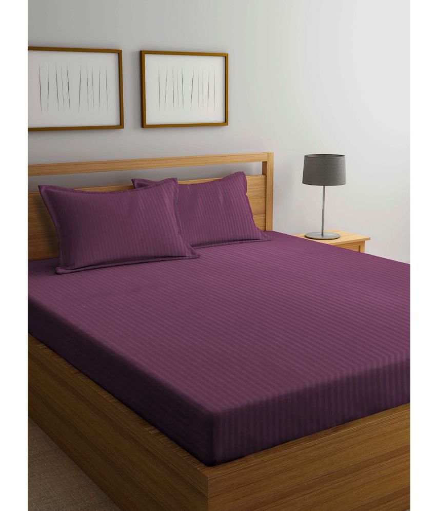     			Klotthe Poly Cotton Vertical Striped 1 Double King Size Bedsheet with 2 Pillow Covers - Magenta