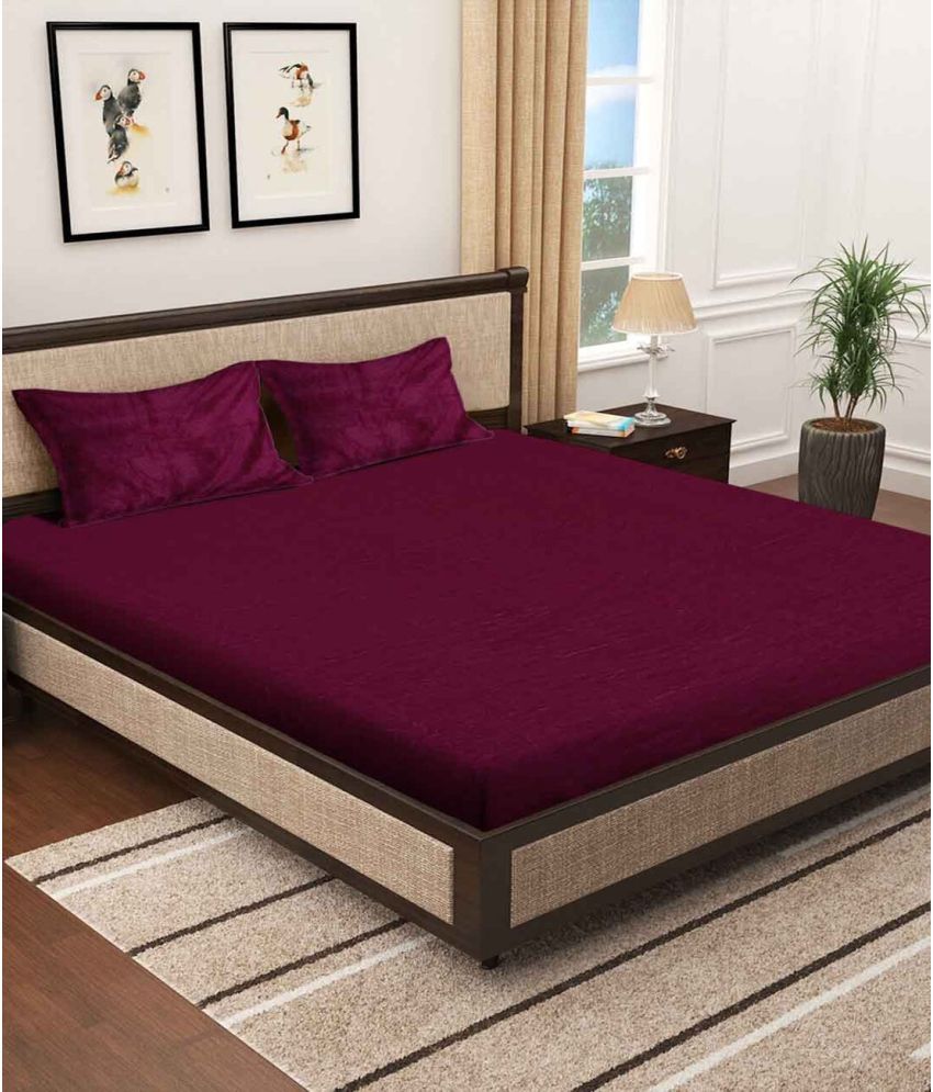     			Klotthe Woollen Solid 1 Double King Size Bedsheet with 2 Pillow Covers - Maroon