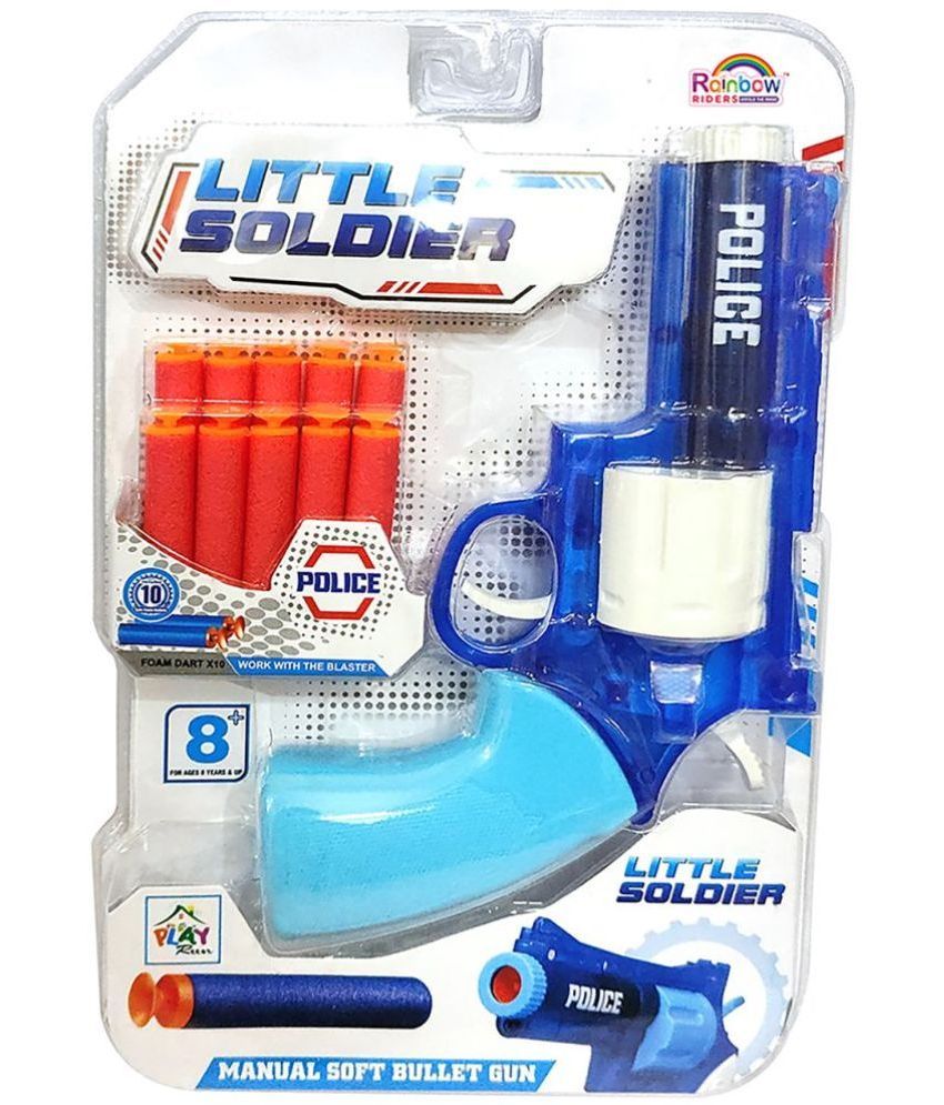     			RAINBOW RIDERS  Little Soldier  Gun Toy For Kids/Little Soldier Soft Bullets Shooting Blaze Gun For Kids Boys Girl Age 4-10 Years Old/Re-volver Gun With High Shooting Range With 10 Safe Foam Darts/Plastic/MultiColor Gun