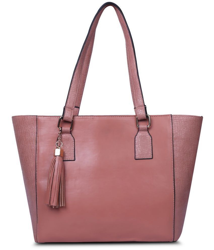     			Style Smith Pink Faux Leather Women Tote Handbag-With Free Tassel