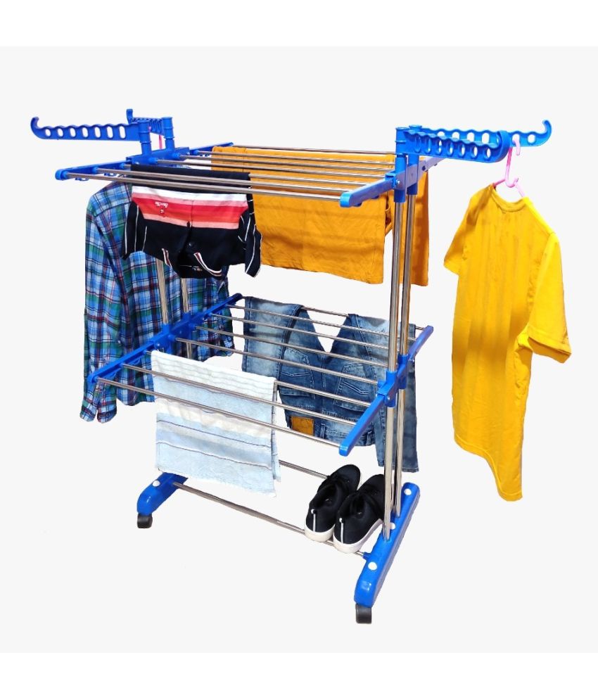     			TNC Strong & Durable StainlessSteel Double Pole 2TIER Movable Cloth Rack