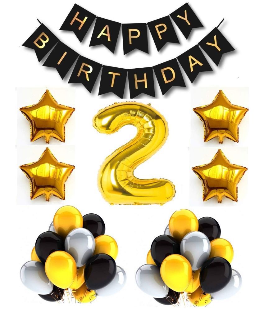     			Urban Classic 2nd Birthday Gold-Black-Silver Decoration for Boys, Girl| 2nd Birthday Party Decoration