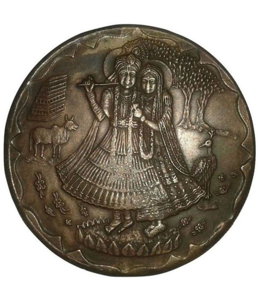     			WATCH STOPPER " MAGNETIC EFFECT SHREE RADHA KRISHNA 1818 EAST INDIA CO.TEMPLE TOKEN COIN BIG SIZE WEIGHT 45 GM.