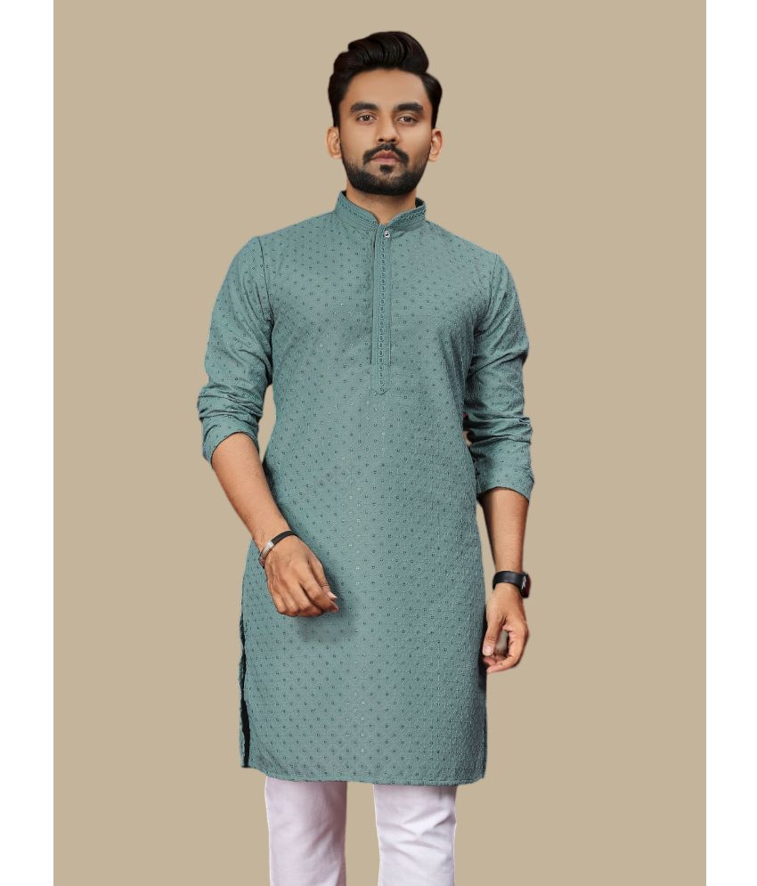     			YUG ART Sea Green Cotton Men's Regular Kurta ( Pack of 1 )