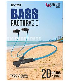UBON BT-5250 Bluetooth Bluetooth Neckband On Ear 20 Hours Playback Active Noise cancellation IPX4(Splash &amp; Sweat Proof) Blue