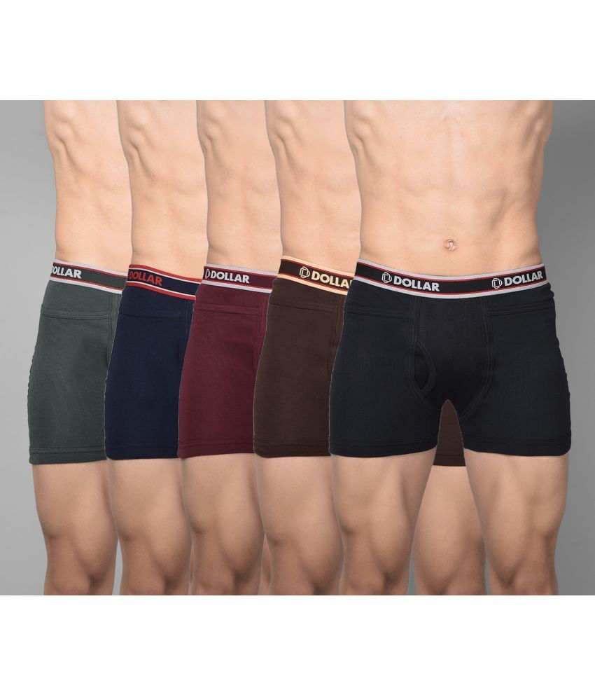     			Pack of 5 Dollar Bigboss Assorted Solid Cotton Blend Men Trunk