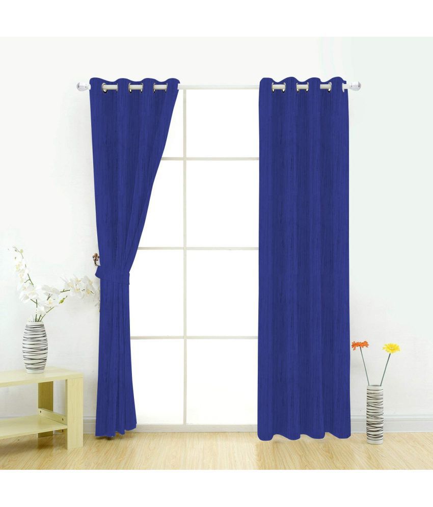     			La Elite Solid Semi-Transparent Eyelet Curtain 5 ft ( Pack of 2 ) - Navy Blue