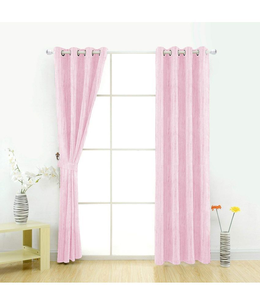     			La Elite Solid Semi-Transparent Eyelet Curtain 5 ft ( Pack of 2 ) - Pink