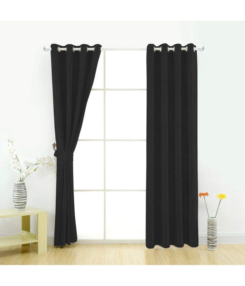     			La Elite Solid Semi-Transparent Eyelet Curtain 5 ft ( Pack of 2 ) - Black