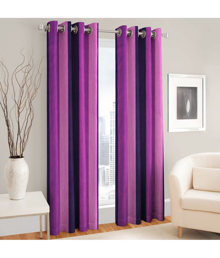    			La Elite Vertical Striped Room Darkening Eyelet Curtain 5 ft ( Pack of 2 ) - Purple