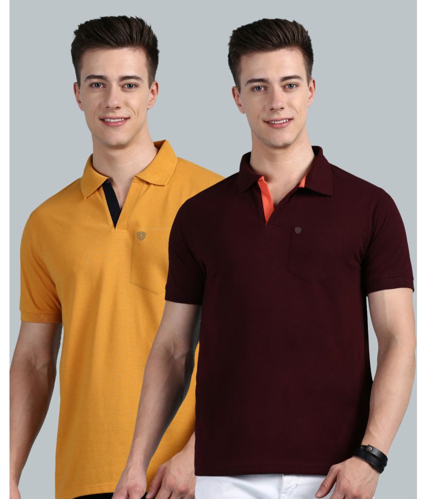     			Lux Cozi Cotton Regular Fit Solid Half Sleeves Men's Polo T Shirt - Mustard ( Pack of 2 )