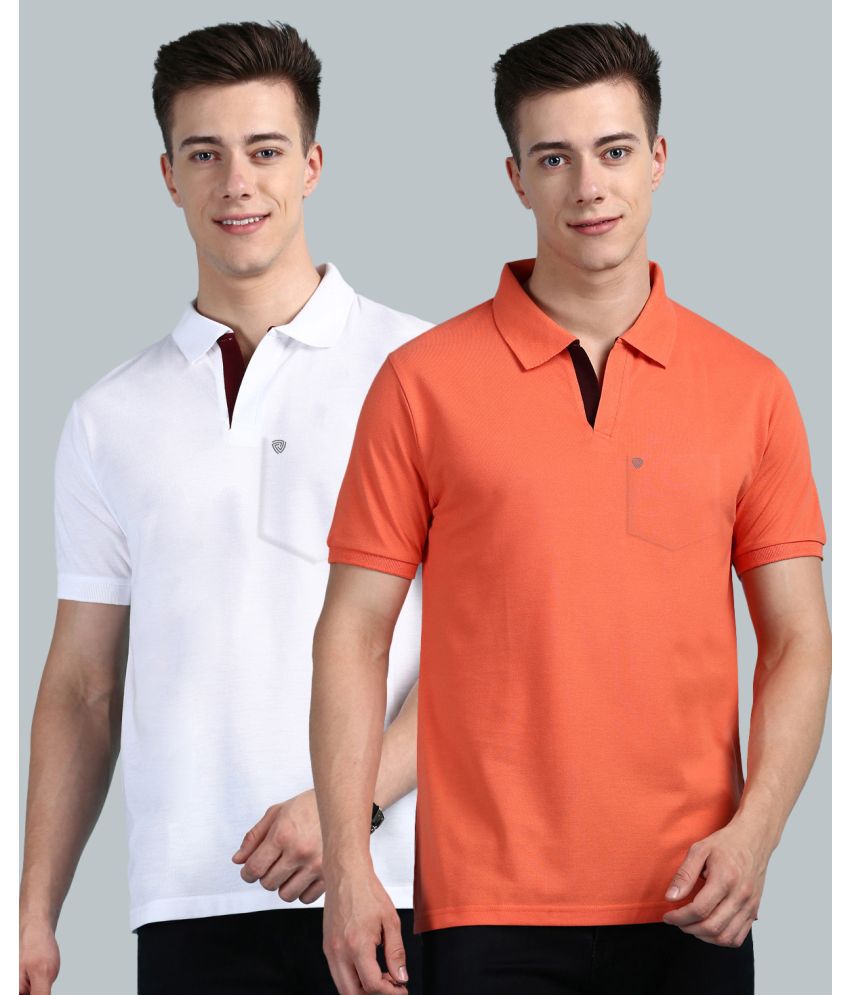     			Lux Cozi Cotton Regular Fit Solid Half Sleeves Men's Polo T Shirt - Peach ( Pack of 2 )