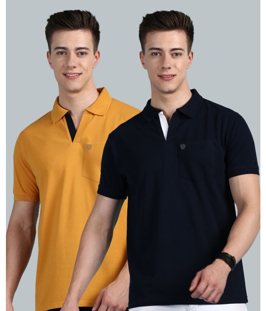     			Lux Cozi Cotton Regular Fit Solid Half Sleeves Men's Polo T Shirt - Navy Blue ( Pack of 2 )