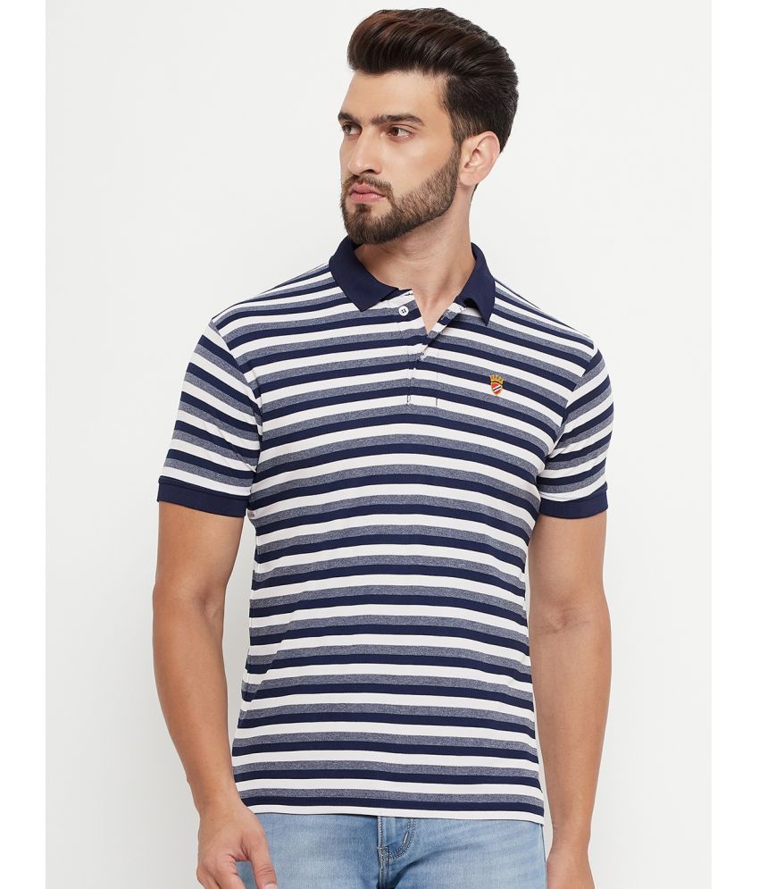     			RELANE Cotton Blend Regular Fit Striped Half Sleeves Men's Polo T Shirt - Navy Blue ( Pack of 1 )