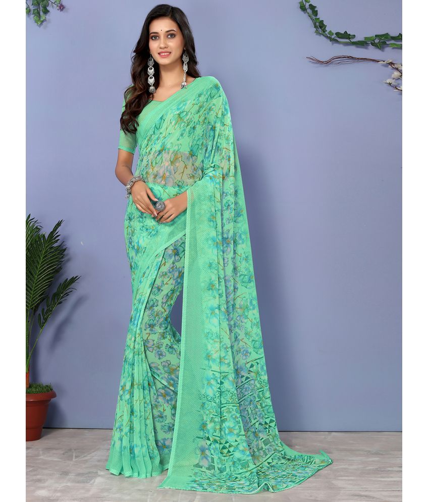     			Satrani Georgette Printed Saree With Blouse Piece - Green ( Pack of 1 )