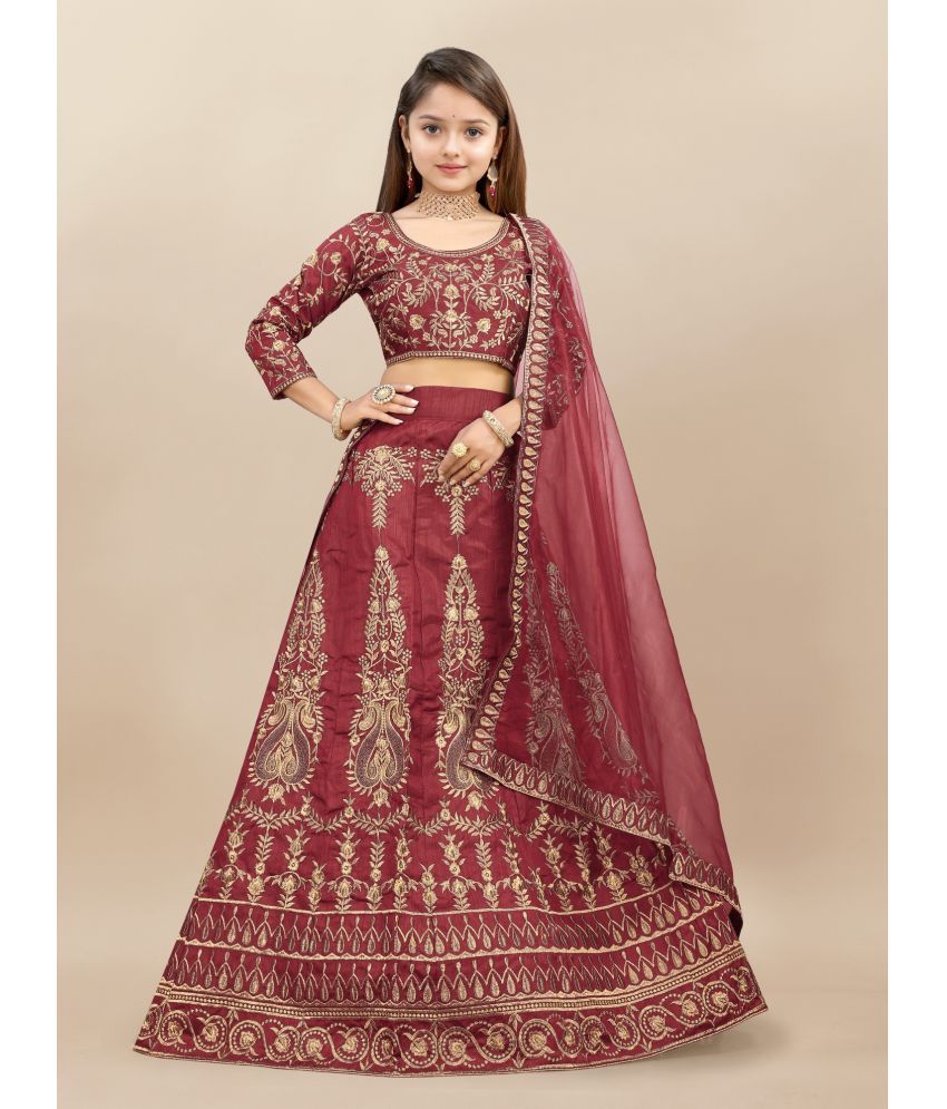     			Aika Maroon Silk Girls Lehenga Choli Set ( Pack of 1 )