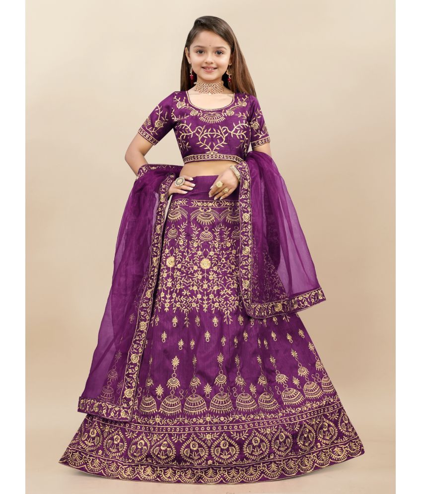     			Aika Silk Lehenga Choli Set For Girls ( Pack of 1 , Purple )