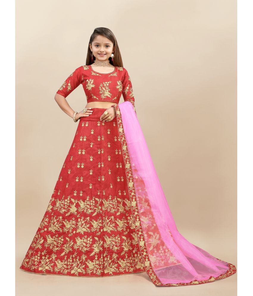     			Aika Silk Lehenga Choli Set For Girls ( Pack of 1 , Red )